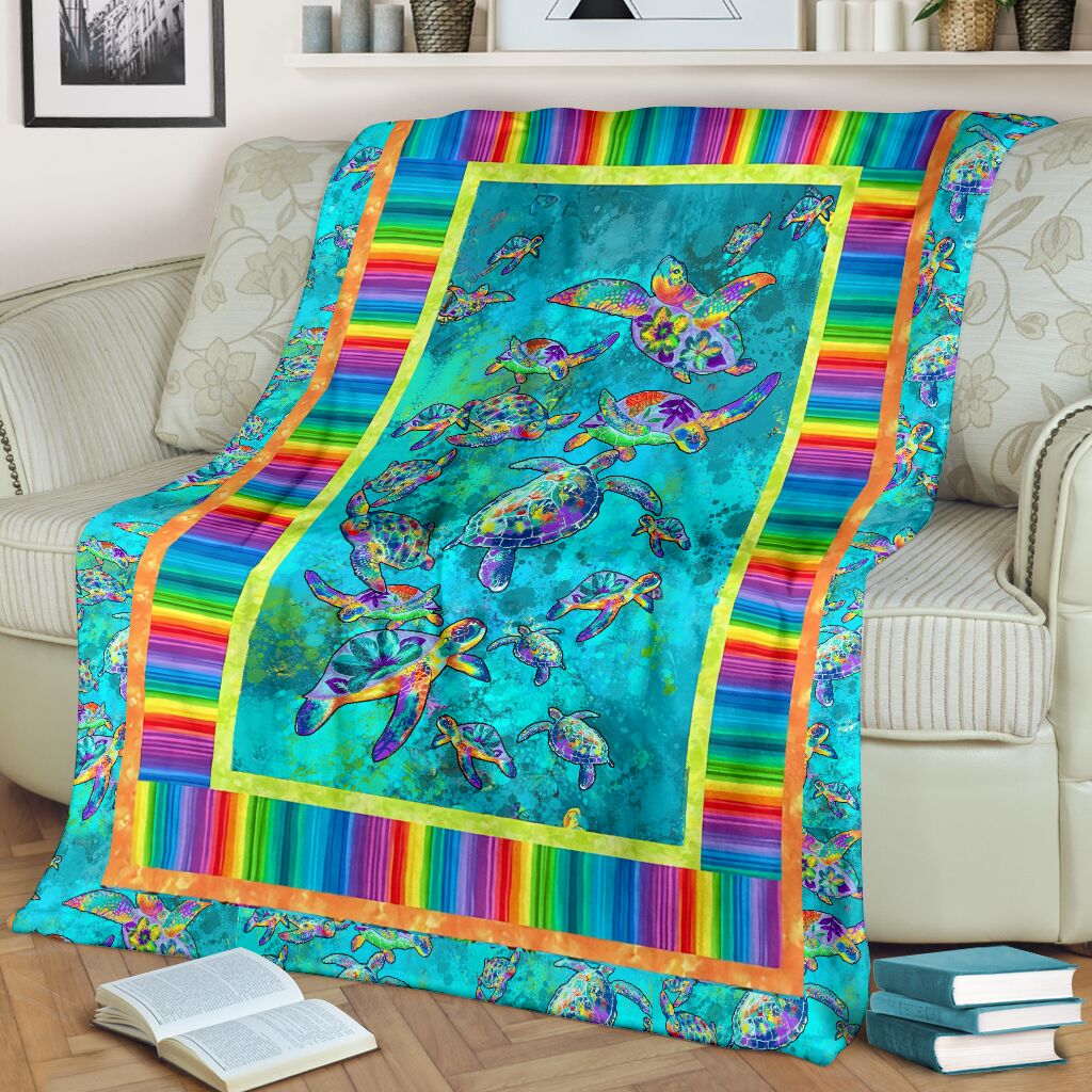 Colorful Turtle Lover Flannel Blanket For Living Room And Bedroom Styling