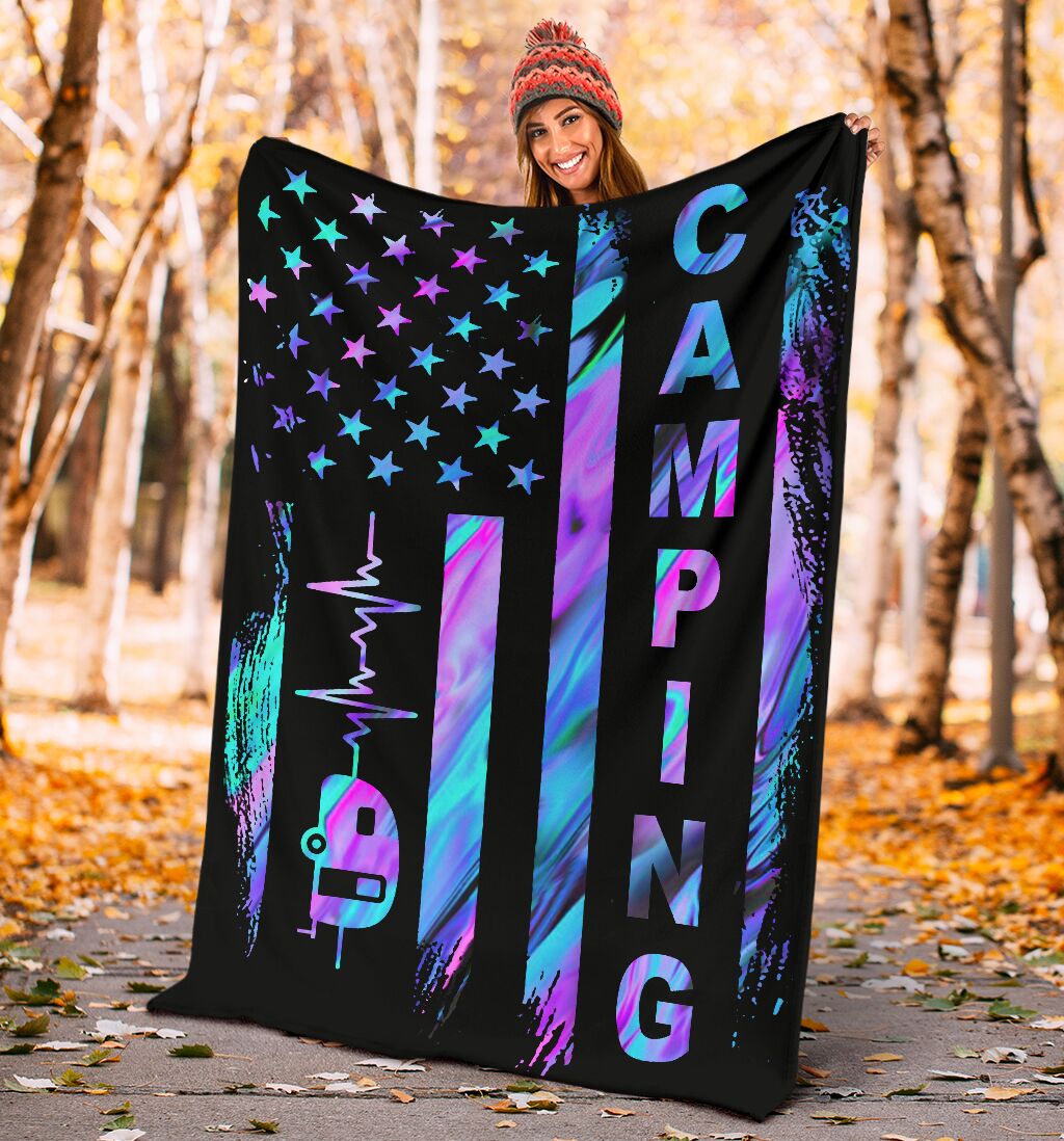 Camping American Flag Flannel Blanket For Bed Sofa And Reading Nook Decor