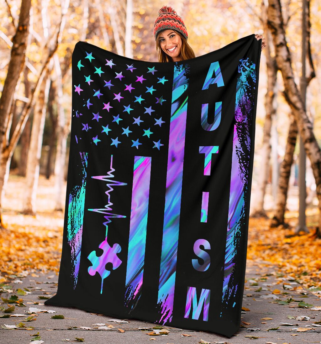 Autism Awareness American Flag Color Flannel Blanket For Bed Sofa And Reading Nook Decor