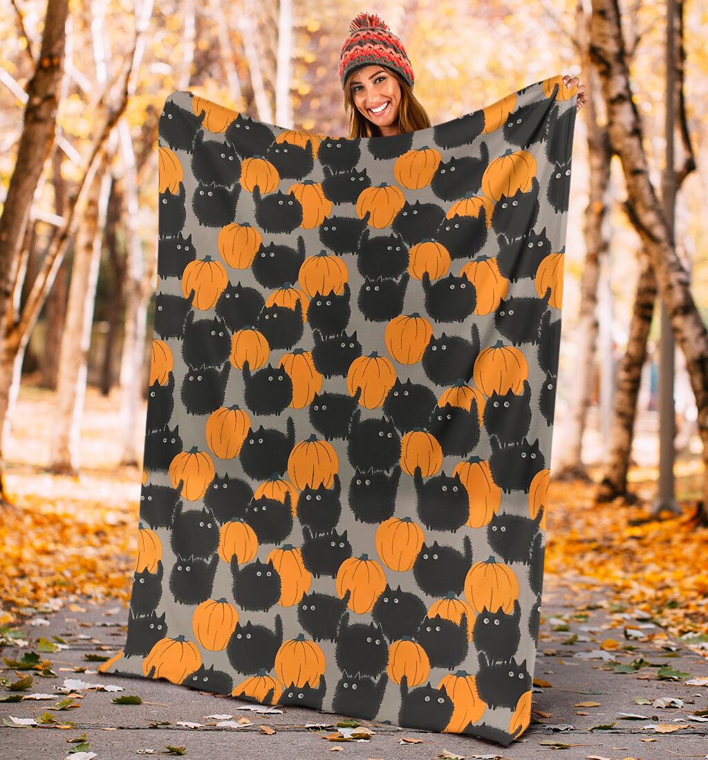 Halloween Pumpkin Black Cat Flannel Blanket For Bed Sofa And Reading Nook Decor