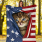 Cat Kitten Opened American Flag Flannel Blanket For Cozy Home Lounging And Gifting