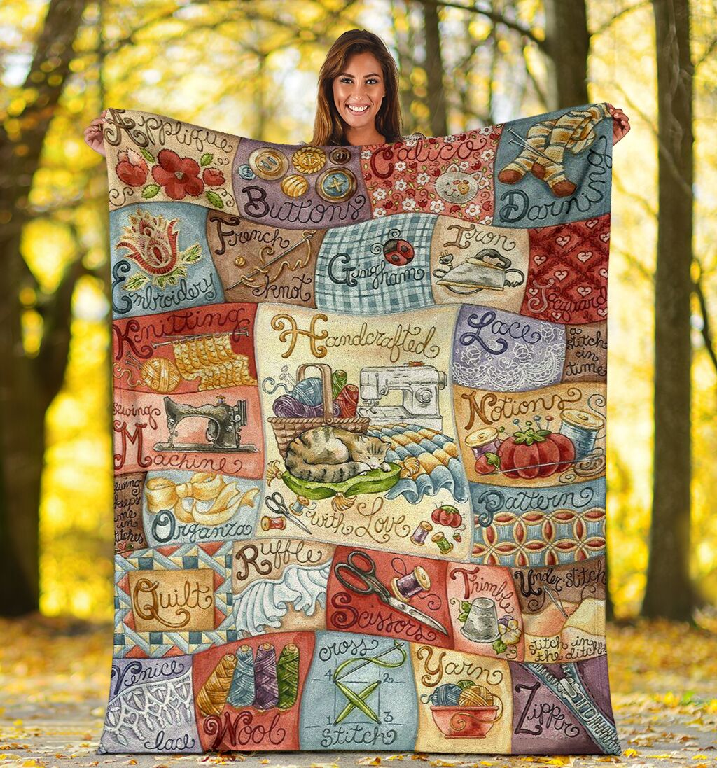 Sewing Handcrafted With Love Flannel Blanket For Cozy Home Lounging And Gifting