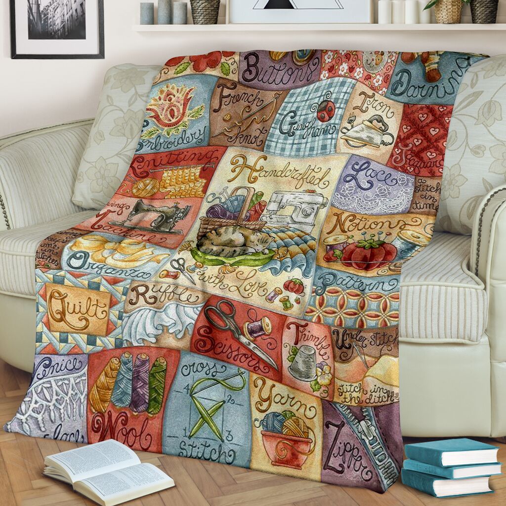 Sewing Handcrafted With Love Flannel Blanket For Living Room And Bedroom Styling
