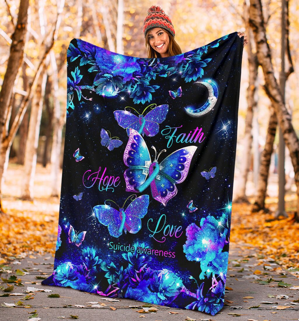 Mental Health Awareness Butterfly Flannel Blanket For Bed Sofa And Reading Nook Decor