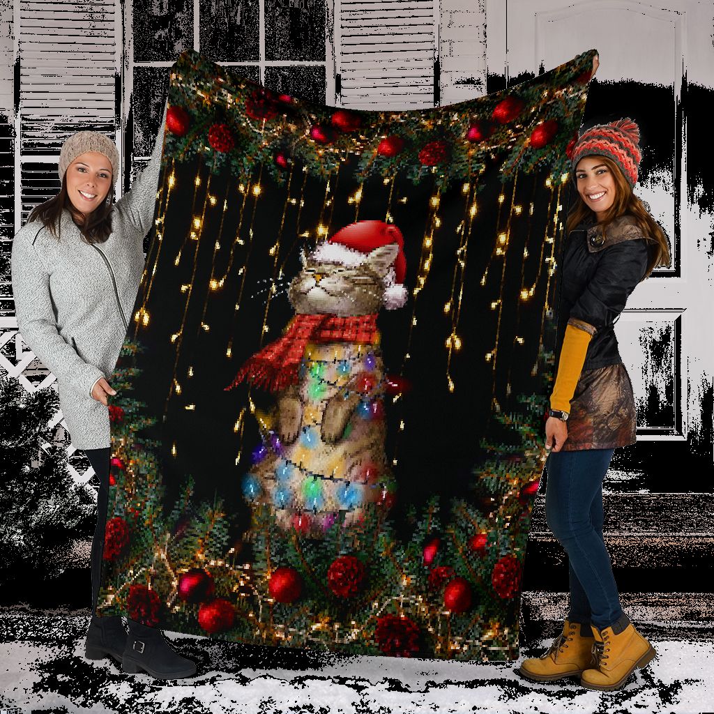 Black Cat Meowy Christmas Flannel Blanket For Bedroom Couch And Daily Comfort