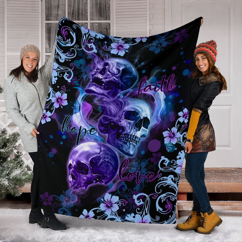Skull Faith Hope Love Tropical Floral Flannel Blanket For Bedroom Couch And Daily Comfort
