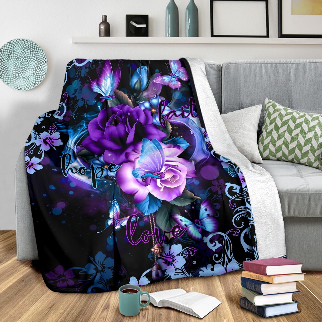 Mental Health Awareness Rose Butterfly Flannel Blanket For Relaxing At Home And Travel