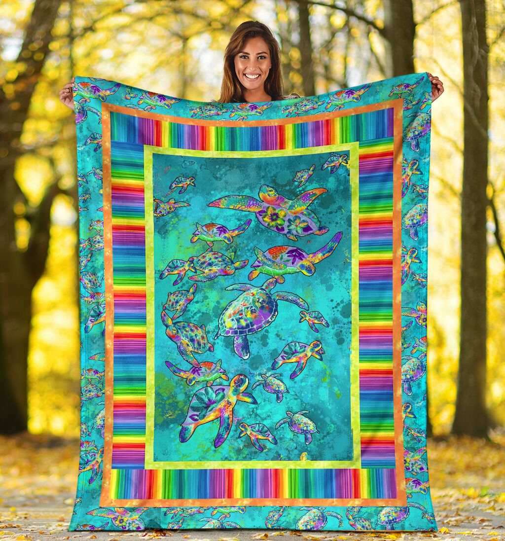 Colorful Turtle Lover Flannel Blanket For Cozy Home Lounging And Gifting