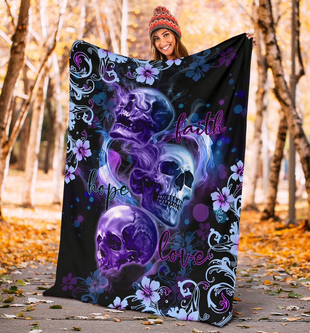 Skull Faith Hope Love Tropical Floral Flannel Blanket For Bed Sofa And Reading Nook Decor