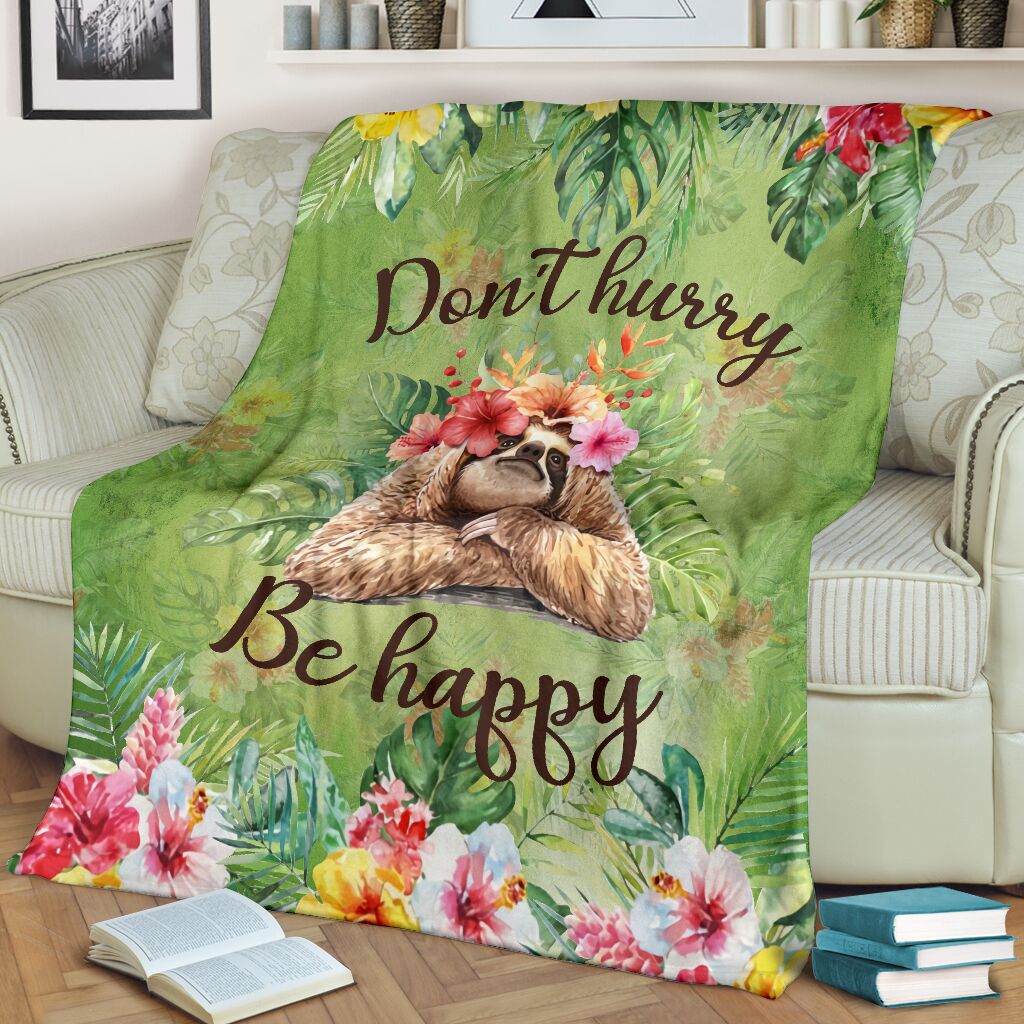 Sloth Don't Hurry Be Happy Flannel Blanket For Living Room And Bedroom Styling