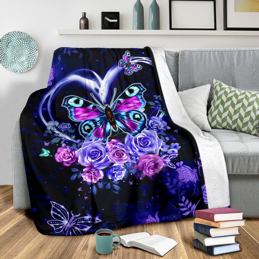 Butterfly Love Rose In The Night Flannel Blanket For Relaxing At Home And Travel