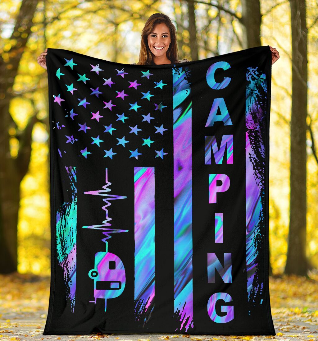 Camping American Flag Flannel Blanket For Cozy Home Lounging And Gifting