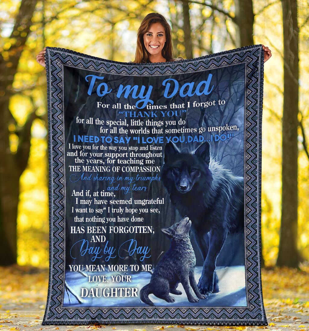 Wolf To My Dad Blue Flannel Blanket For Cozy Home Lounging And Gifting