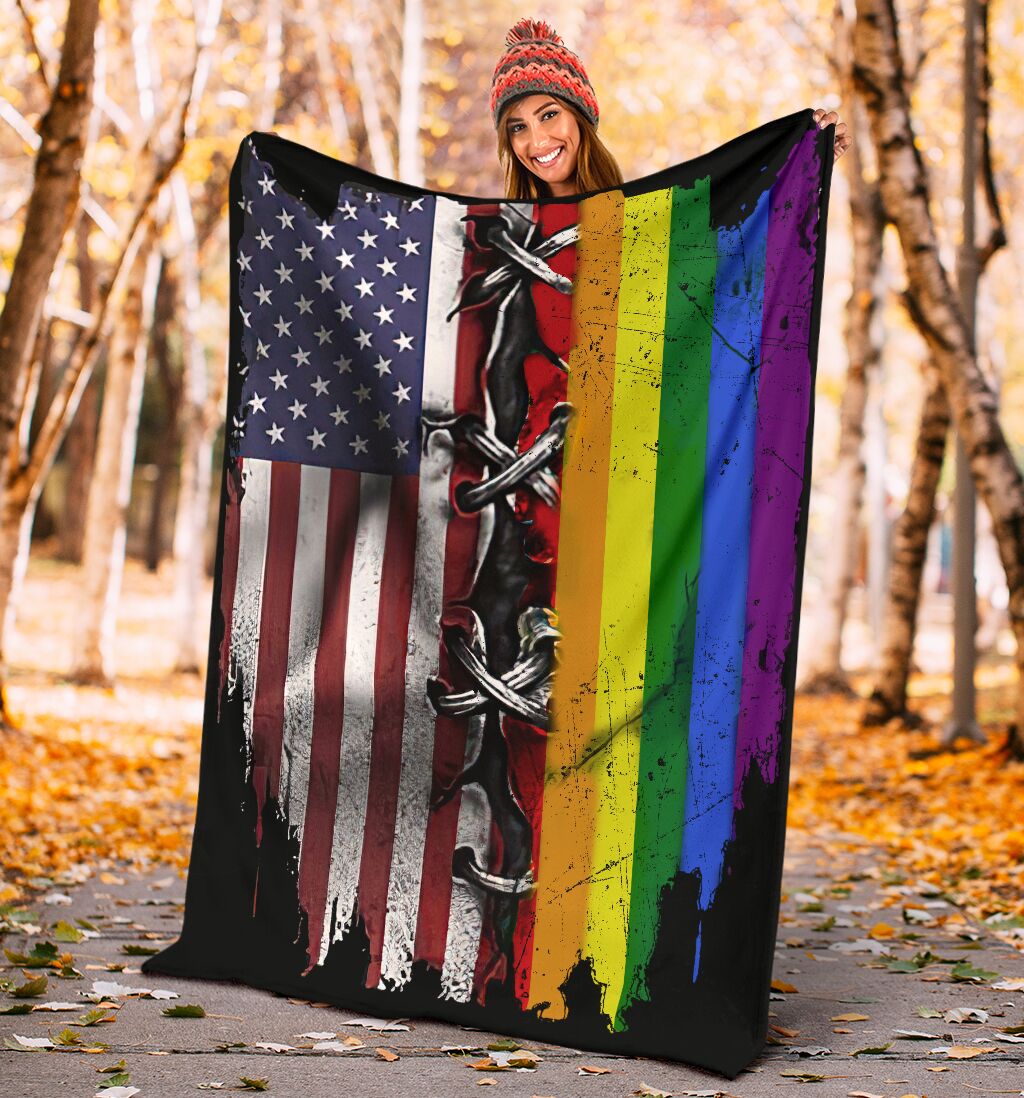 LGBT Rainbow American Flag Flannel Blanket For Bed Sofa And Reading Nook Decor