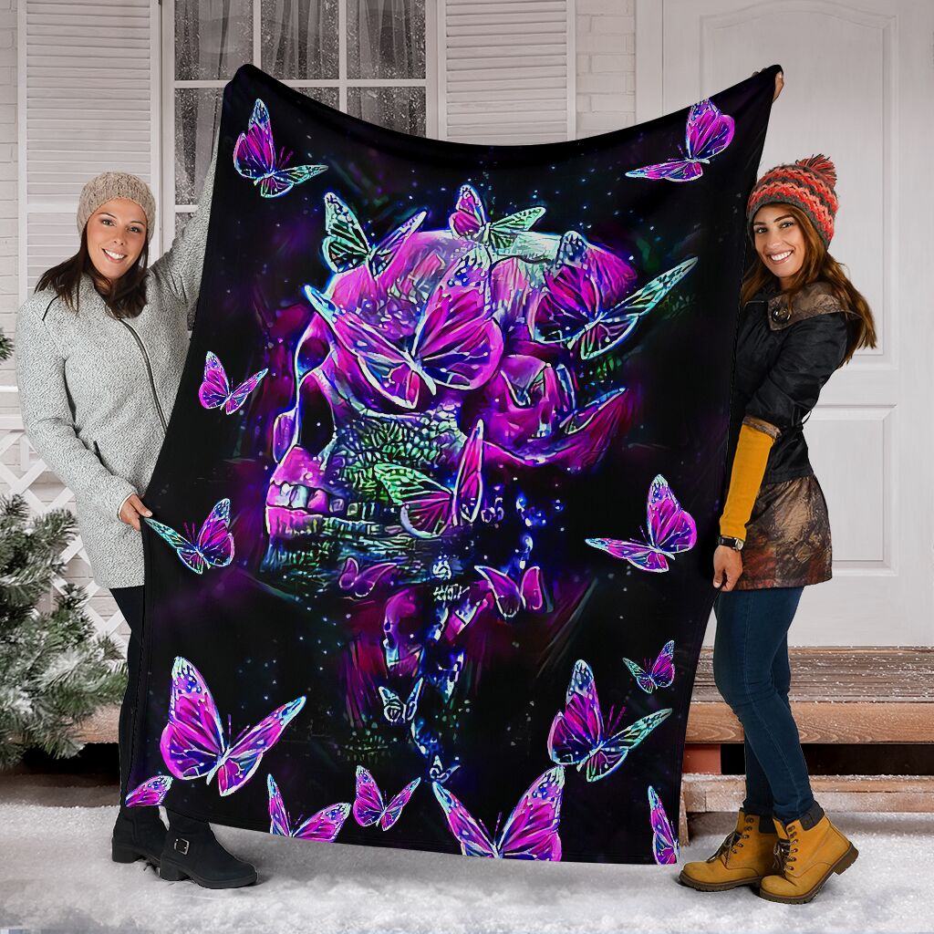 Skull Butterfly Pink Flannel Blanket For Bedroom Couch And Daily Comfort