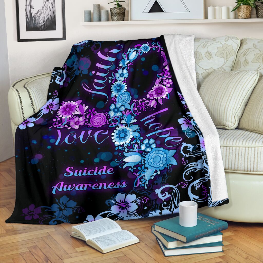 Mental Health Awareness Floral Flannel Blanket For Warm Home Decor And Relaxation