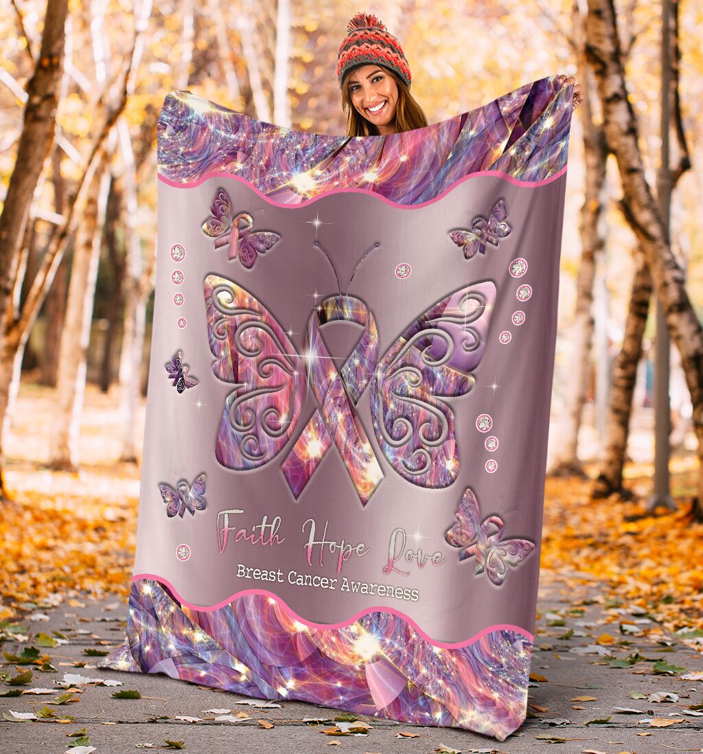Breast Cancer Awareness Butterfly Flannel Blanket For Bed Sofa And Reading Nook Decor