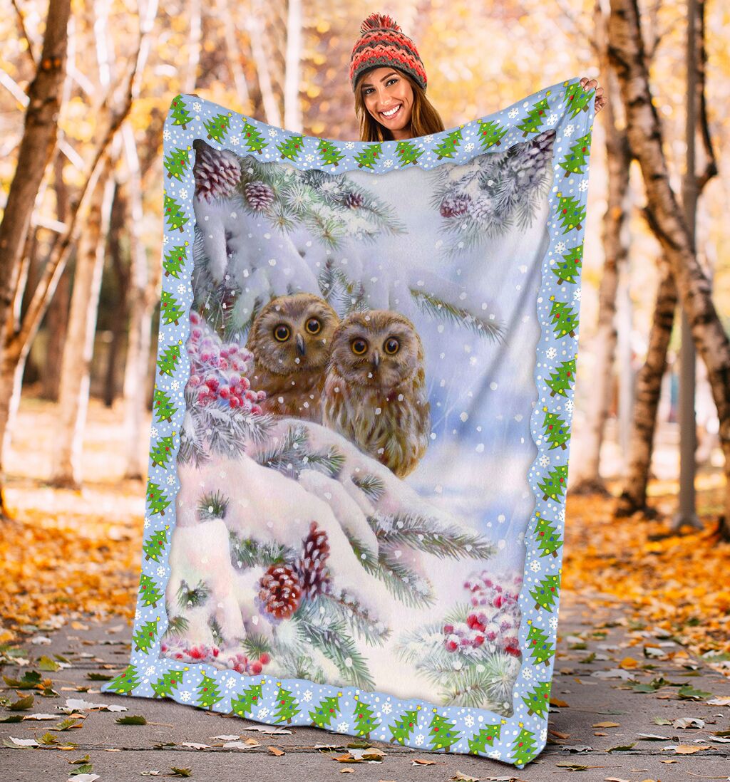 Owl Christmas Snow Flannel Blanket For Bed Sofa And Reading Nook Decor