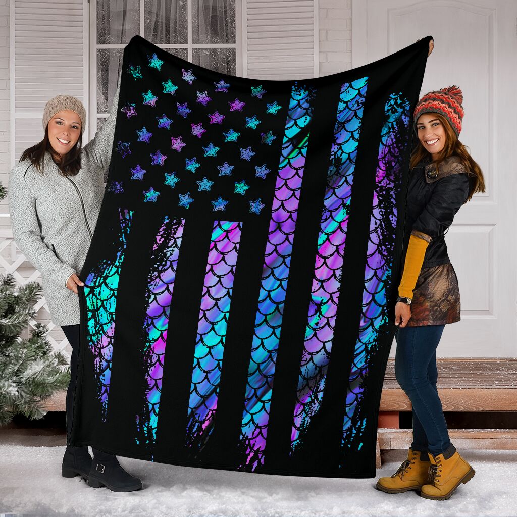 Mermaid American Flag Flannel Blanket For Bedroom Couch And Daily Comfort