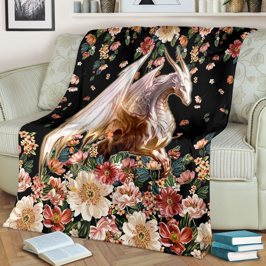 Dragon White Dragon Floral Flannel Blanket For Living Room And Bedroom Styling