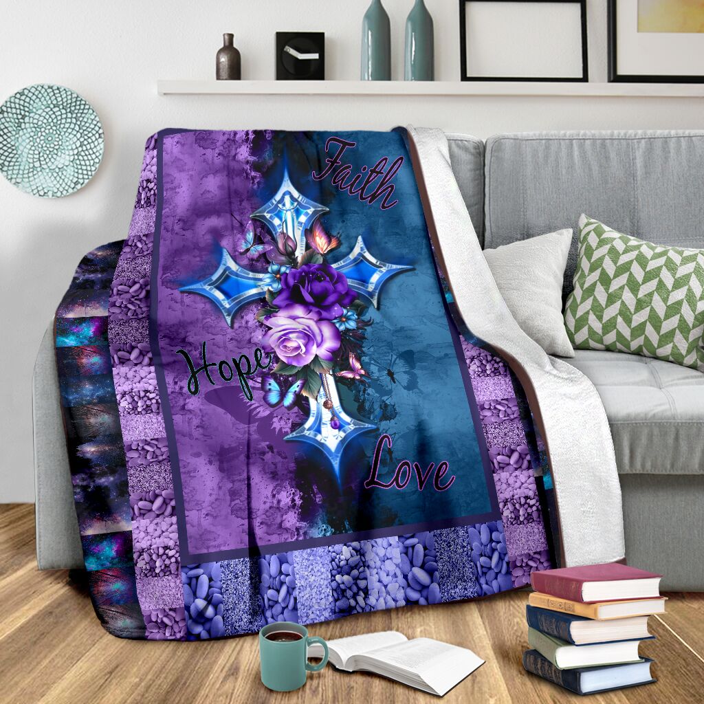 God Flower Faith Hope Love Christian Flannel Blanket For Relaxing At Home And Travel