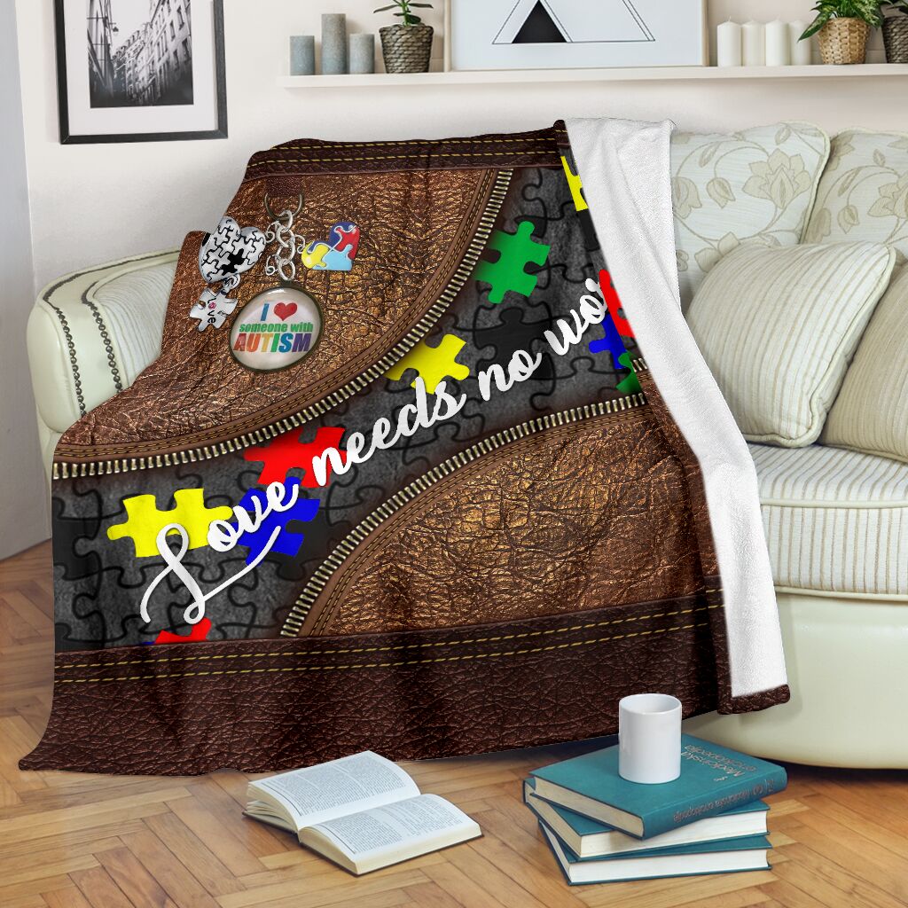 Autism Awareness Colorful Acceptance Message Leather Pattern Flannel Blanket For Soft Bed Couch And Home Comfort