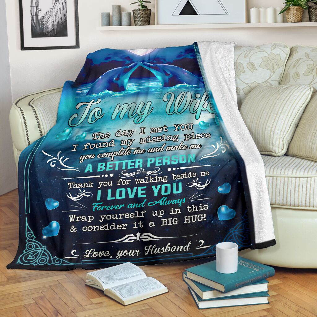 Dolphin To My Wife Dolphin In The Ocean Flannel Blanket For Warm Home Decor And Relaxation