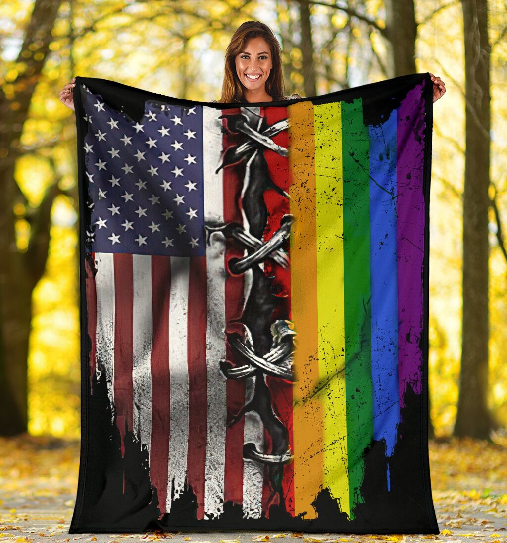 LGBT Rainbow American Flag LGBT Support Flannel Blanket For Cozy Home Lounging And Gifting
