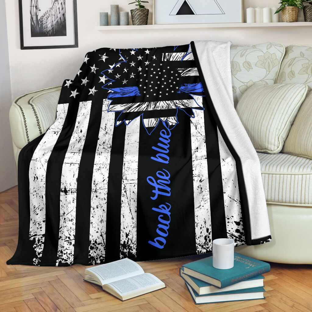Police Officer Back The Blue Flannel Blanket For Soft Bed Couch And Home Comfort