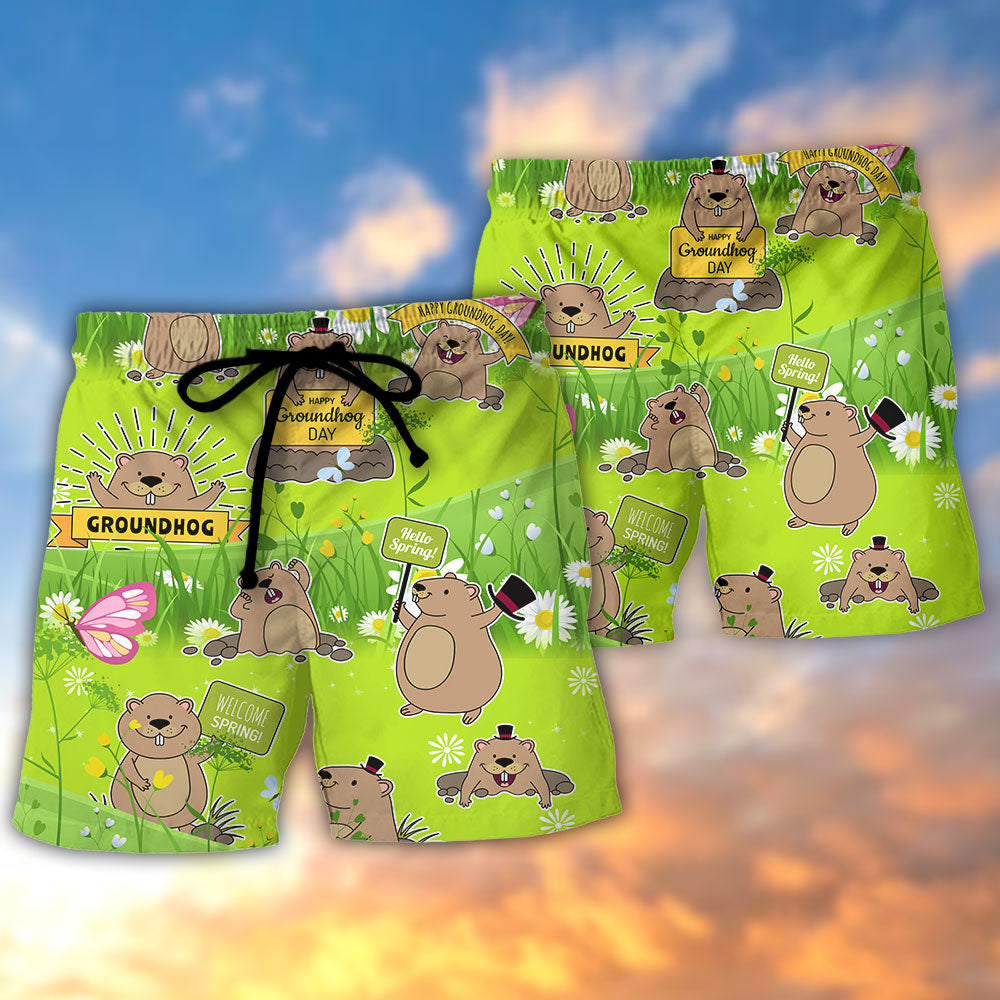 Groundhog Spring Day Flower Vibe – Beach Short