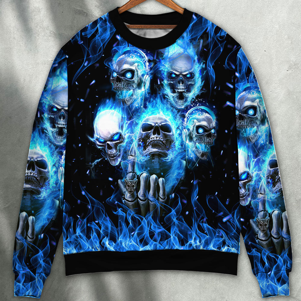 Angry Blue Skull Art Style – Sweater - Ugly Christmas Sweater