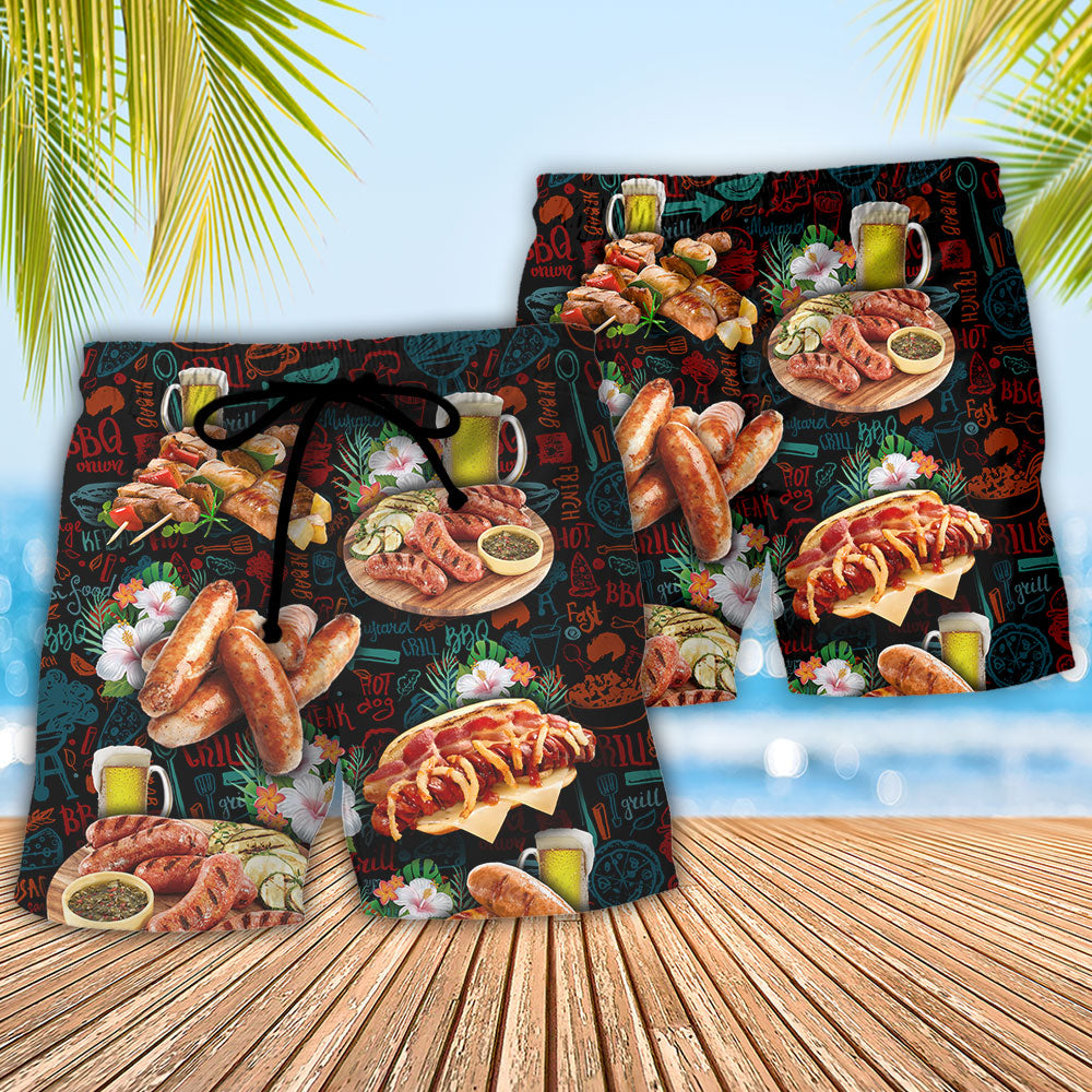 BBQ Cow Pig Chicken Walk Into A BBQ Funny Grill Joke - Beach Short