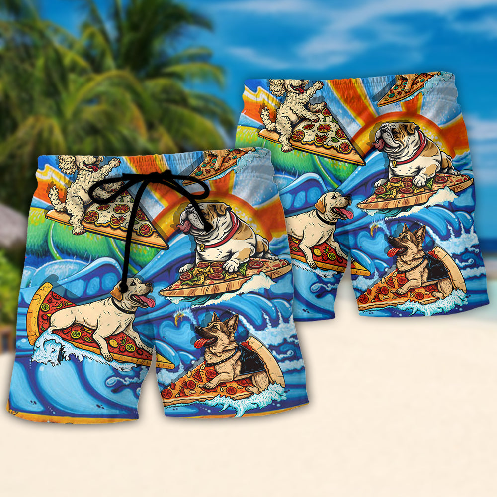 Surfing Dog Pizza Surfing Boy Cooler Surf Humor – Beach Short