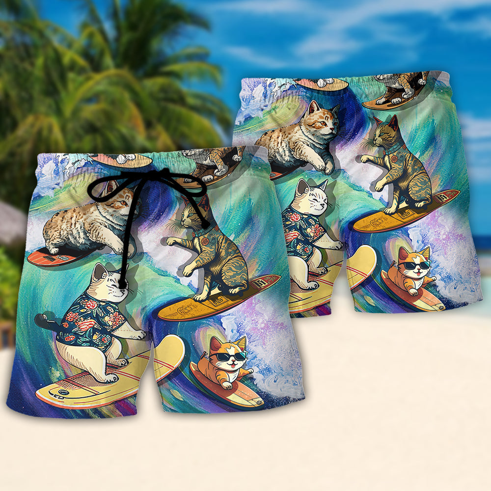 Surfing Cat May The Surf Be With You Funny Surf Theme – Beach Short