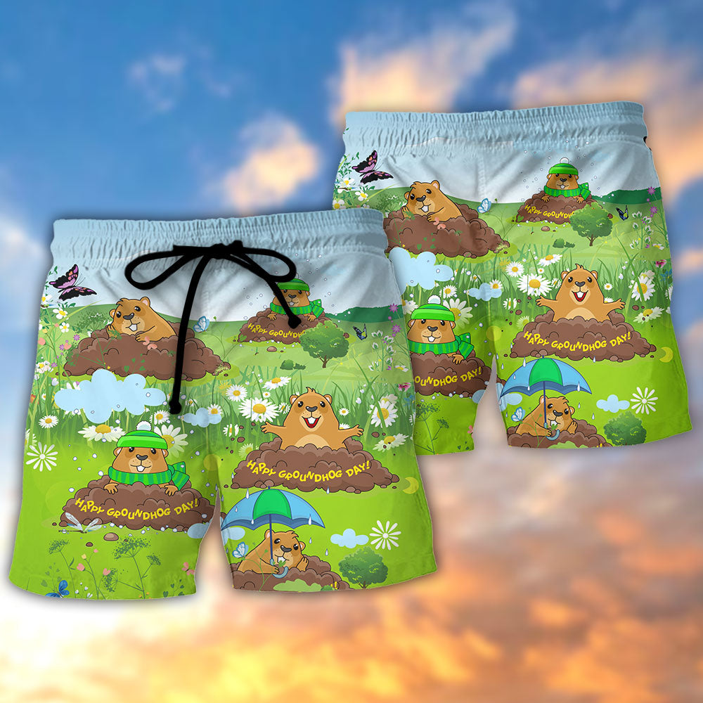 Groundhog Cute Spring Day Garden – Beach Short