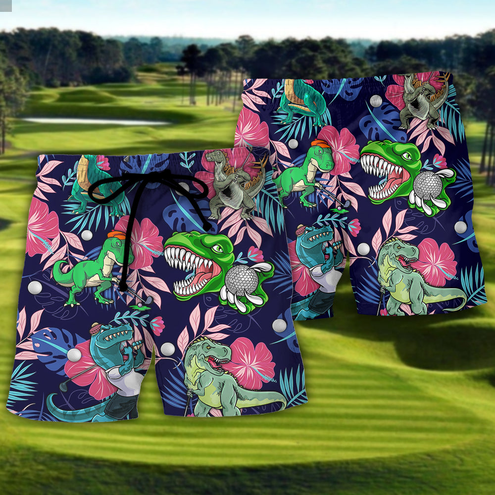Golf Dinosaur Playing Golf Funny Back Nine Joke - Beach Short