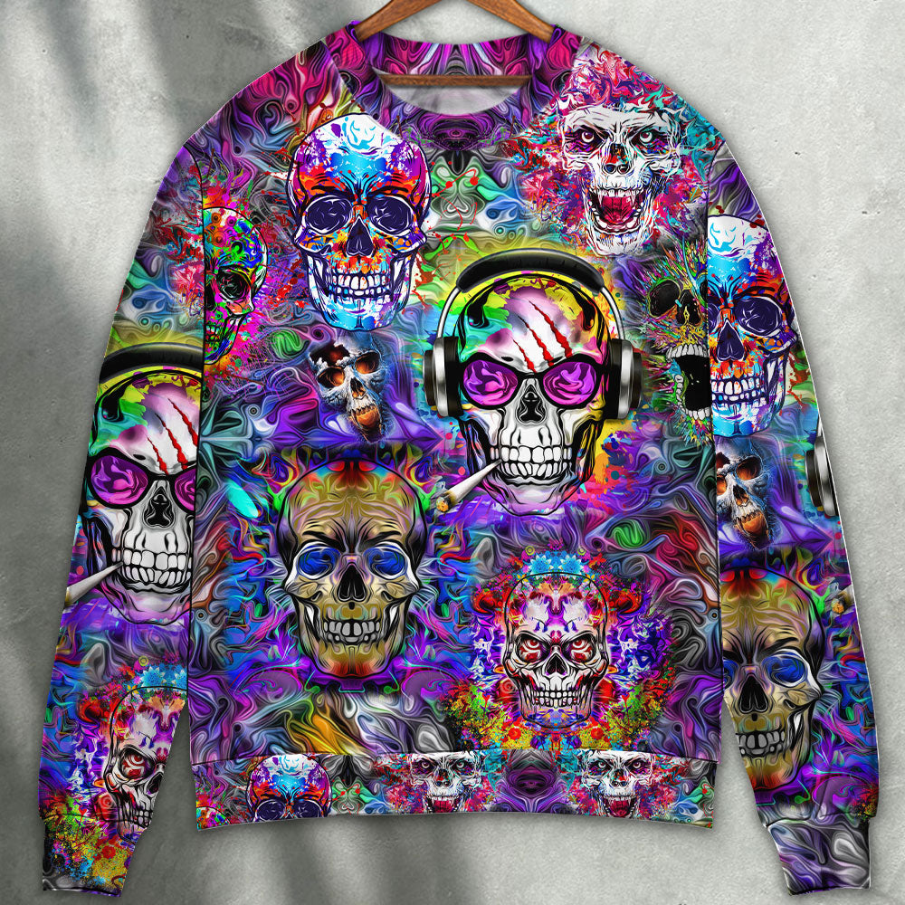 Hippie Colorful Skull Art Style – Sweater - Ugly Christmas Sweater