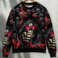 Dark Red Smoke Lightning Skull Art – Sweater - Ugly Christmas Sweater