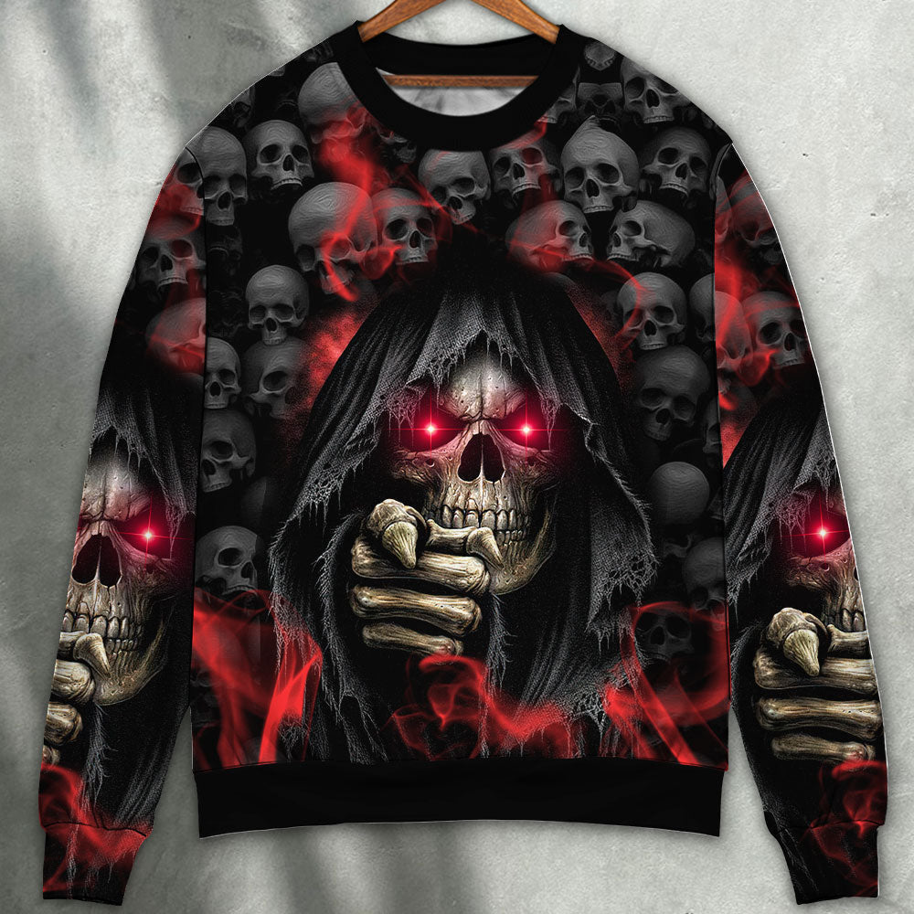 Dark Red Smoke Lightning Skull Art – Sweater - Ugly Christmas Sweater