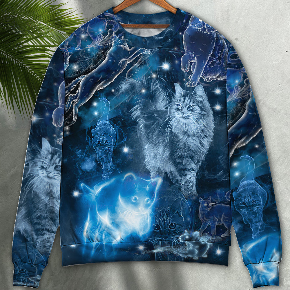 Blue Neon Cat Love Art – Sweater - Ugly Christmas Sweater