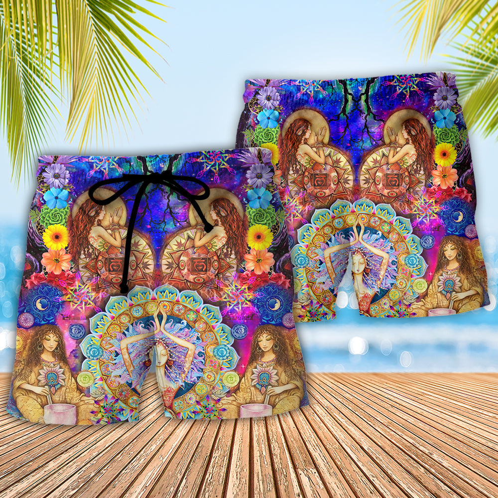 Yoga Mostly Peace Love Light With A Sass Twist Quote – Beach Short