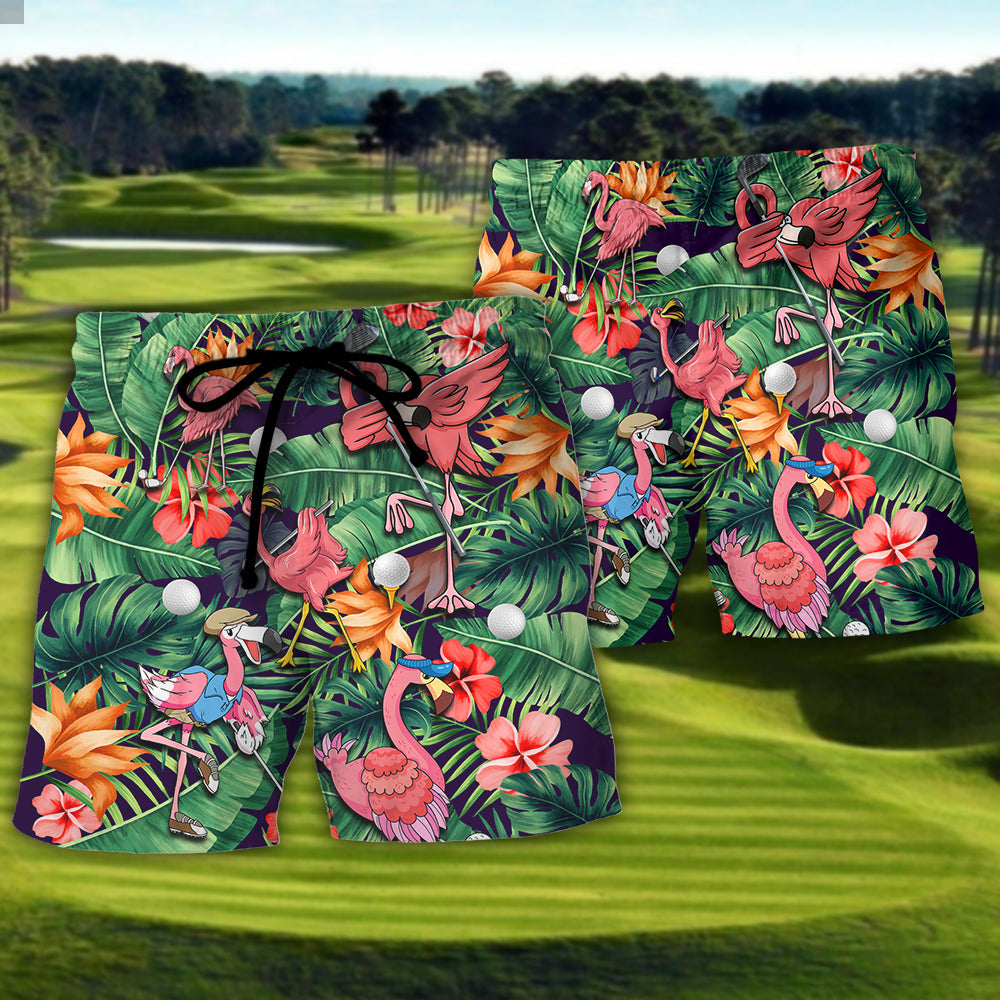 Golf Flamingo Playing Golf Talk Birdie To Me Tropical - Beach Short