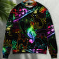 Black Cat Magical Light Music Notes – Sweater - Ugly Christmas Sweater