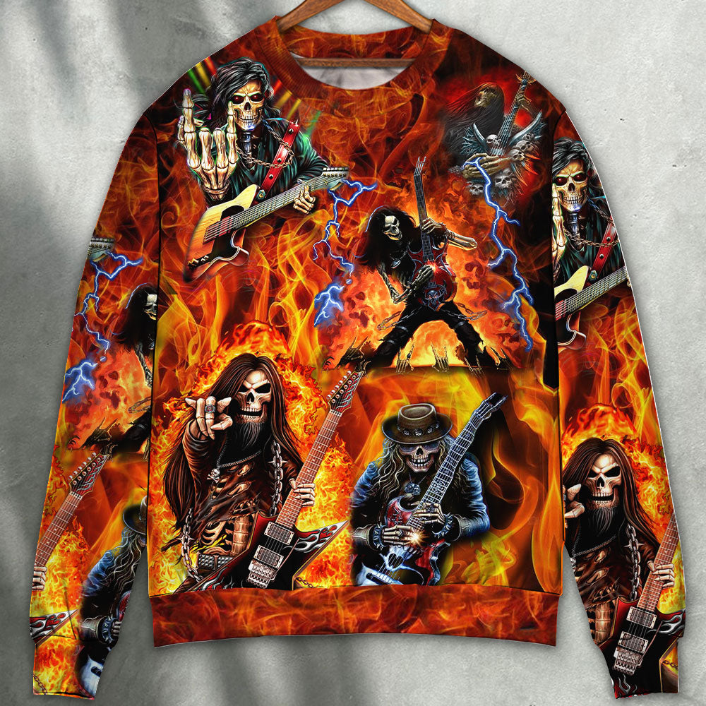 Guitar Skull Fire Art Style – Sweater - Ugly Christmas Sweater