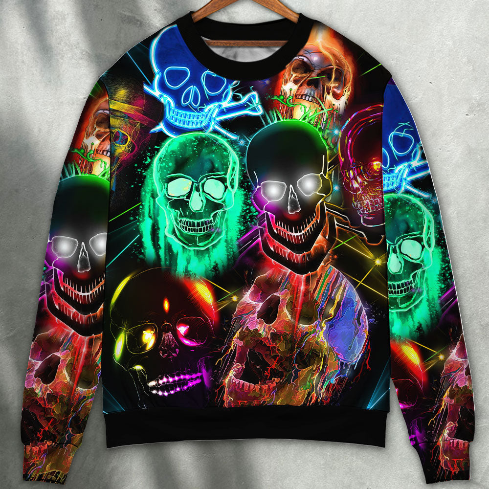 Glowing Colorful Skull Art Style – Sweater - Ugly Christmas Sweater