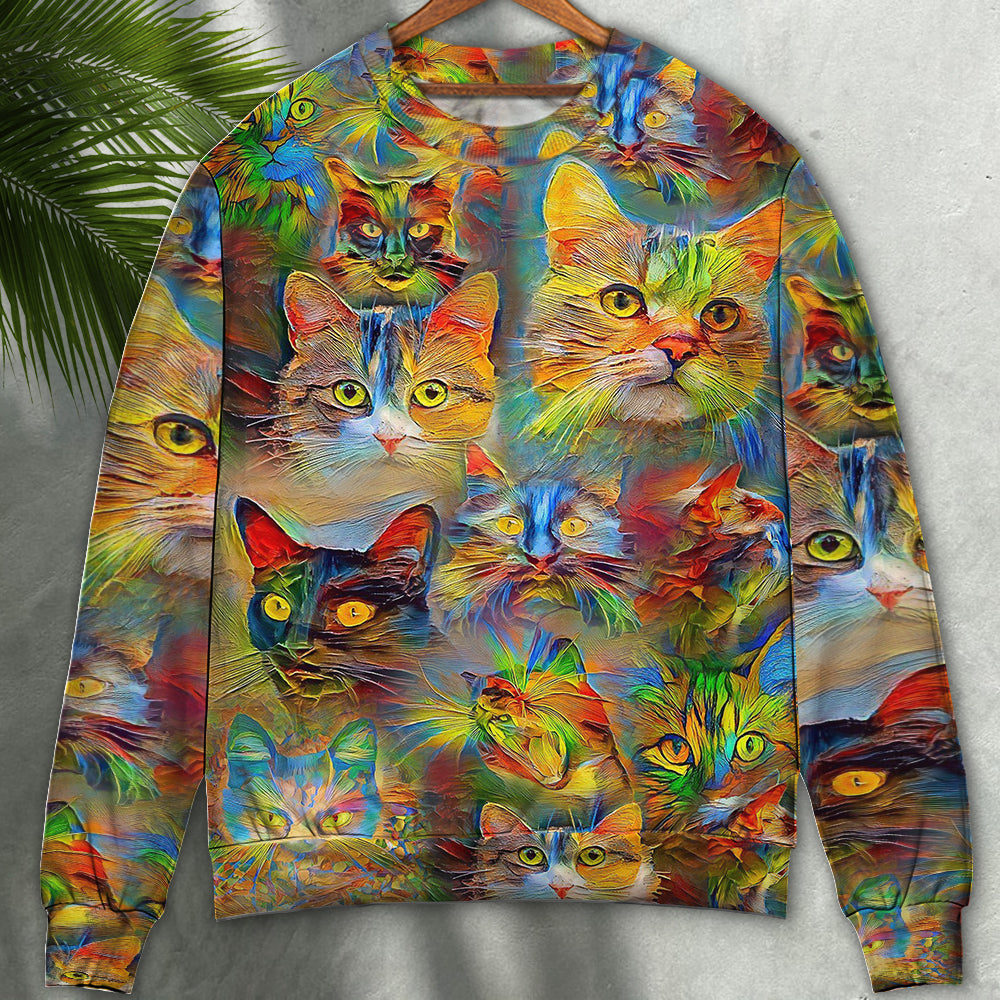 Colorful Lovely Cat Art Design – Sweater - Ugly Christmas Sweater