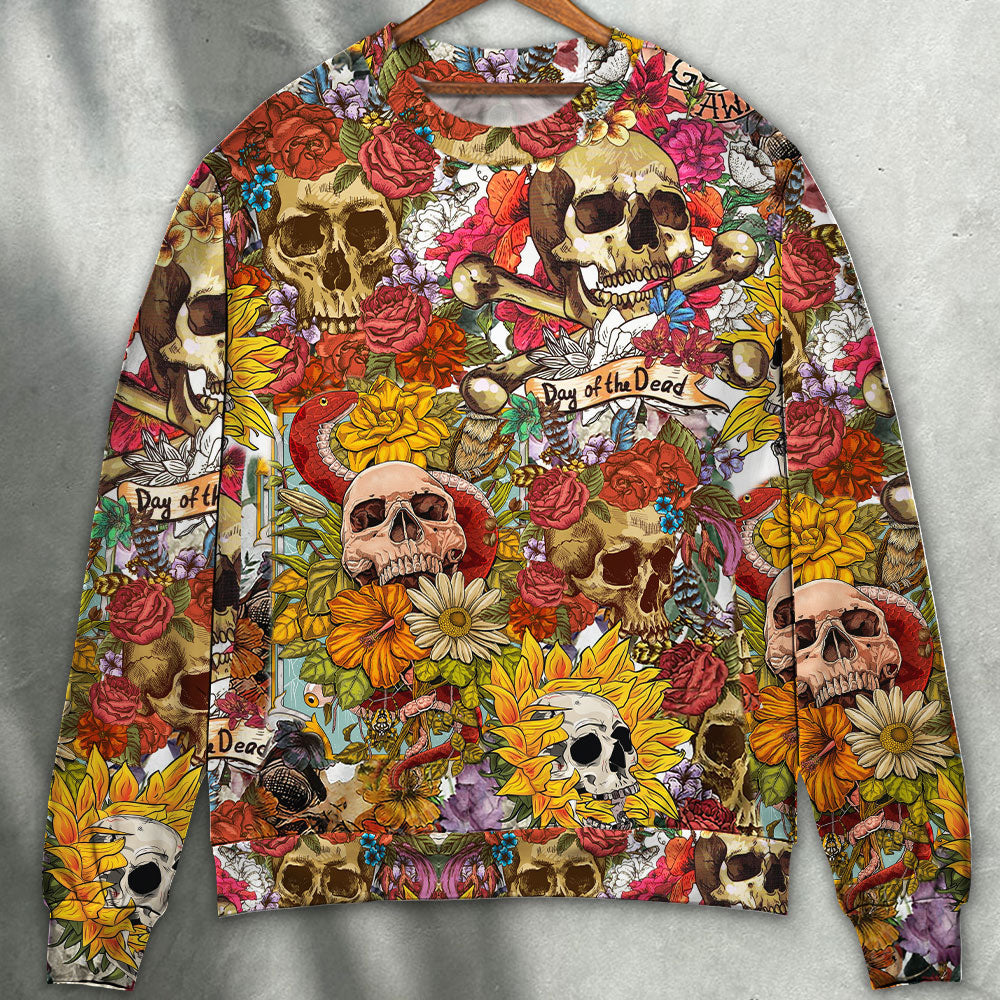 Day Of The Dead Floral Skull Art – Sweater - Ugly Christmas Sweater
