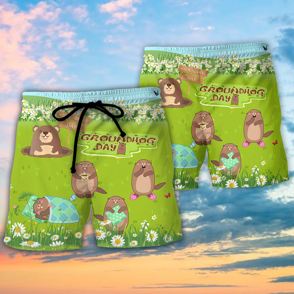 Groundhog Happy Spring Day Flowers – Beach Short