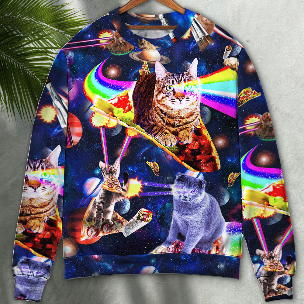 Space Galaxy Cat Food Ride – Sweater - Ugly Christmas Sweater