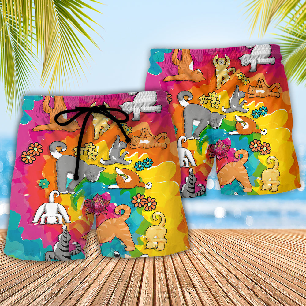 Yoga Cat Inhale The Good Exhale The Nonsense Funny Quote – Beach Short